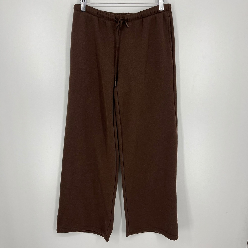 Chrome Riot Womens Wide Leg Sweatpants Brown Fleece Elastic Waist Large